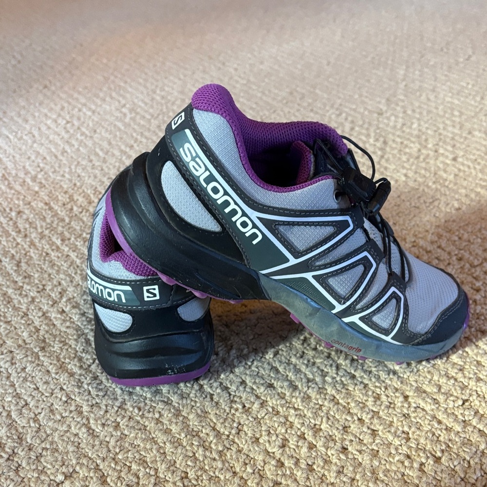 Salomon Gray and Purple Kids Shoes - Picture 2 of 8